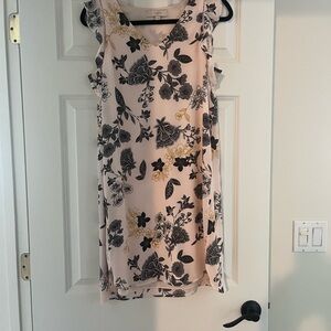 LOFT Black and Pink Sheath Dress Sleeveless Scoop Neck Size Small